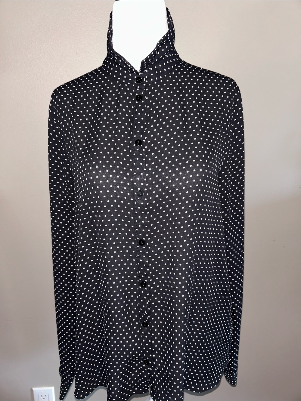 Atmosphere Black Shirt with White Polka Dots Size8 L/S